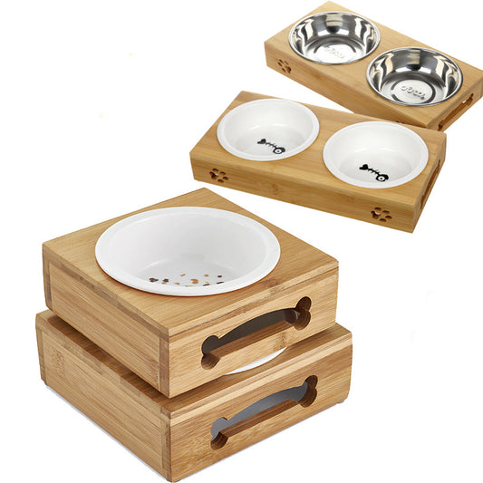 3-in-1 Pet Bowl Set: Bamboo Ceramic Bowls for Dogs